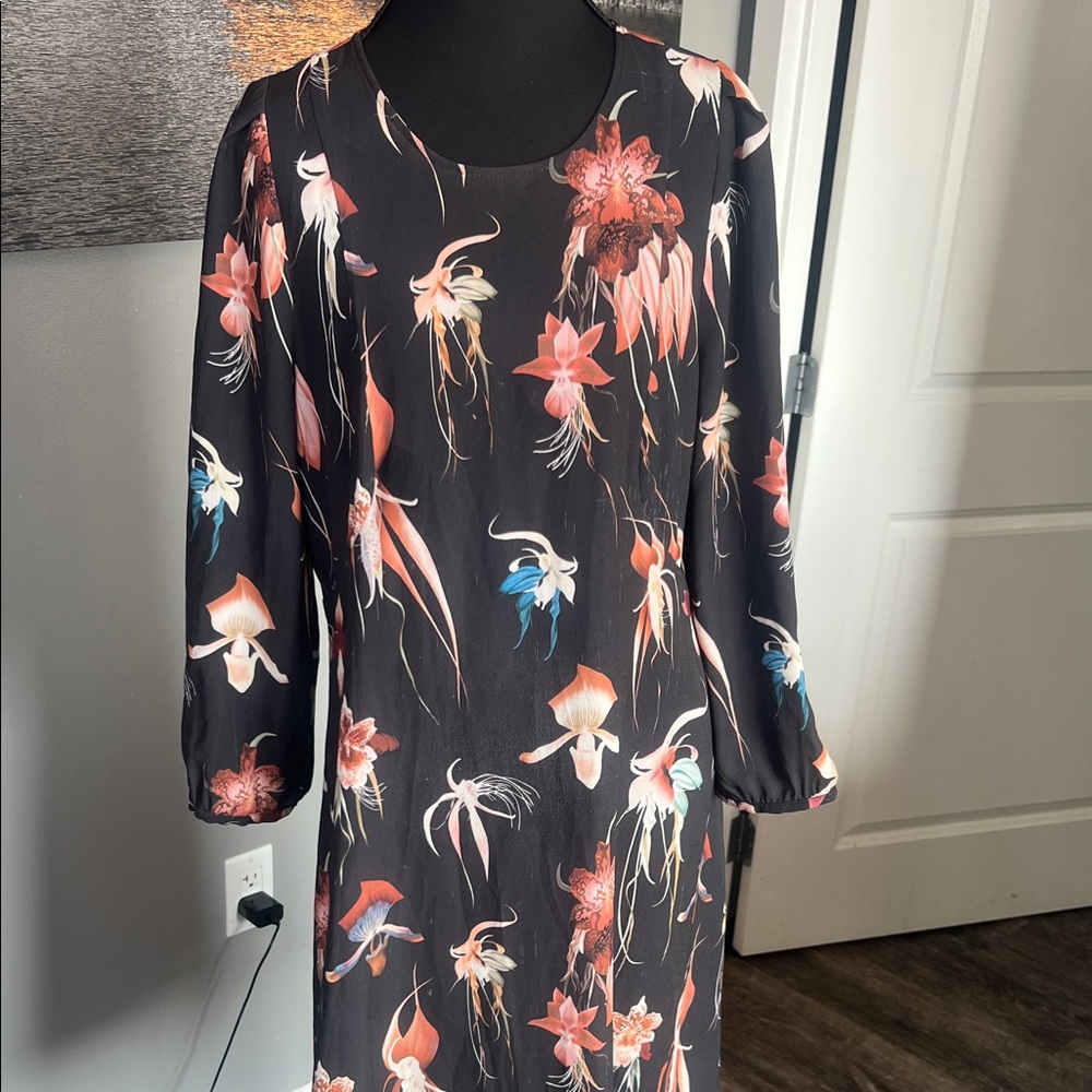 H&M Black Dress with Floral Patterns